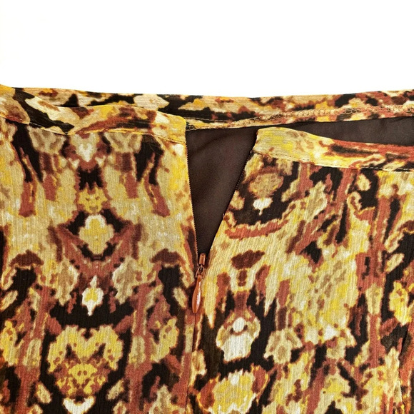 Jones New York 100% Silk Midi Skirt Abstract Tribal Print Boho Brown Tan 24W - Picture 5 of 9